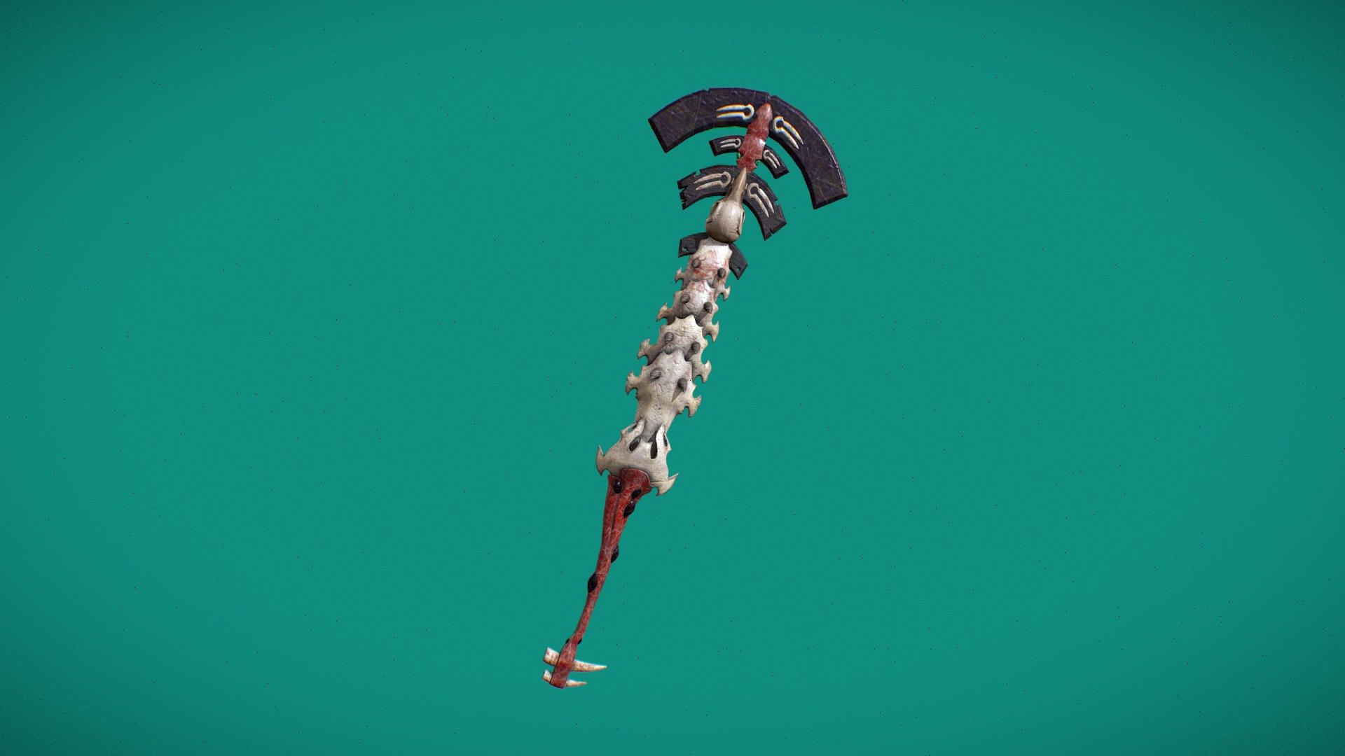 An Axe-like one-handed weapon, made of redstone and obsidian bones.
Based on the concept art of: Marine Coiffard (https://www.artstation.com/artwork/Rg9Ke)
Made in blender and textured in substance painter 3d model
