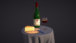 Glass of wine wine, cheese, winebottle, knife, glass