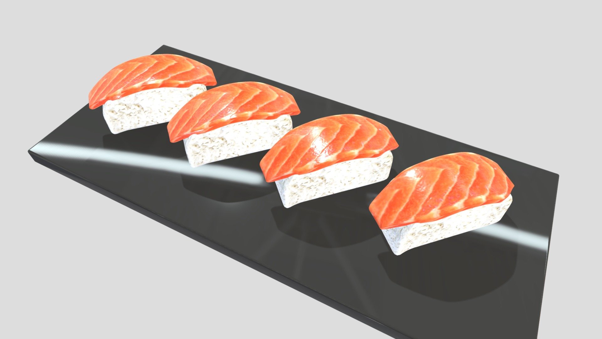 A traditional japanese dish of Salmon Nigiri Sushi. Done in 3dsmax and textured in corona renderer 3d model