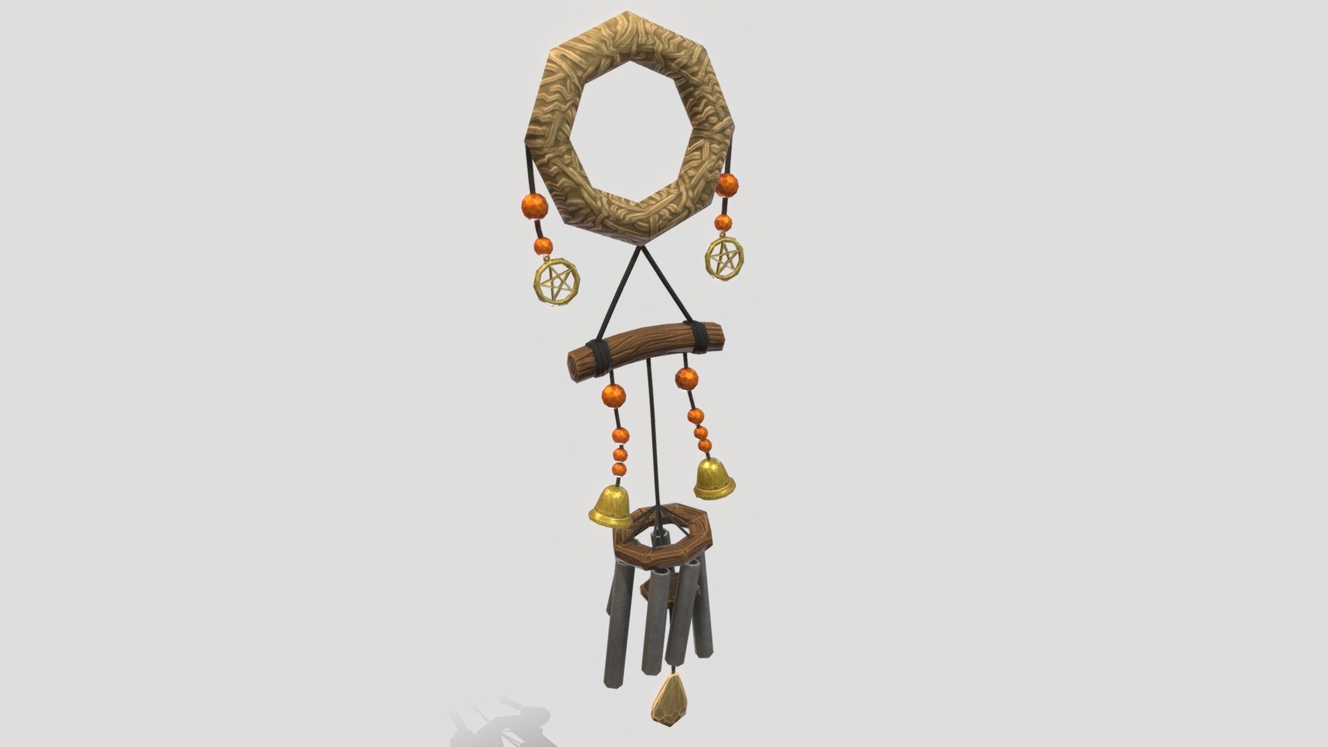If you need additional work done do not hesitate to contact me, I am available for freelance work.

Witches inspired wind chimes, with pentagram decorations and bells.

Highpoly sculpted in Nomadsculpt. Lowpoly made in Blender. 
Highpoly and Lowpoly-model in Blend-file is included in additional file.
Model and Concept by Me, Enya Gerber 3d model