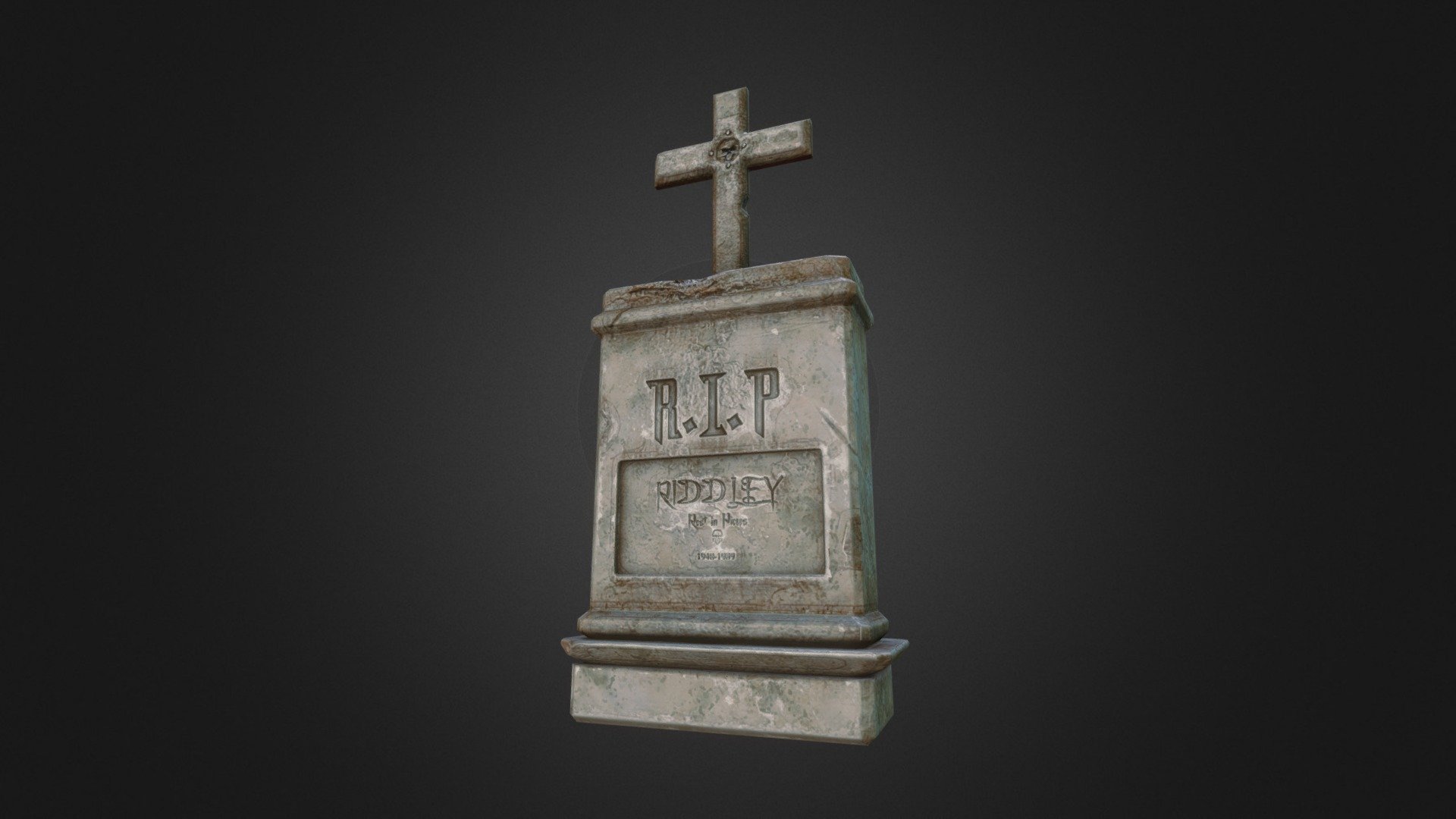 A fantasy tombstone from one of my projects. 
Visit blog.meltinglogic.com for more.

This model was used to illustrate the pipeline of a game asset for my article on CGMasters.
http://www.cgmasters.net/free-tutorials/what-to-know-when-creating-next-gen-assets/ - Riddley's Tombstone - 3D model by Guilherme Henrique (@Sepultura) 3d model