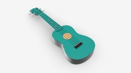 Ukulele guitar light blue music, instrument, wooden, guitar, playing, sound, fun, string, acoustic, band, brown, play, ukulele, hobby, song, sing, ethnic, folk, 3d, pbr, blue