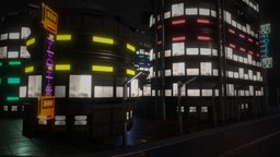 Modular Rainy Cyberpunk City Diorama