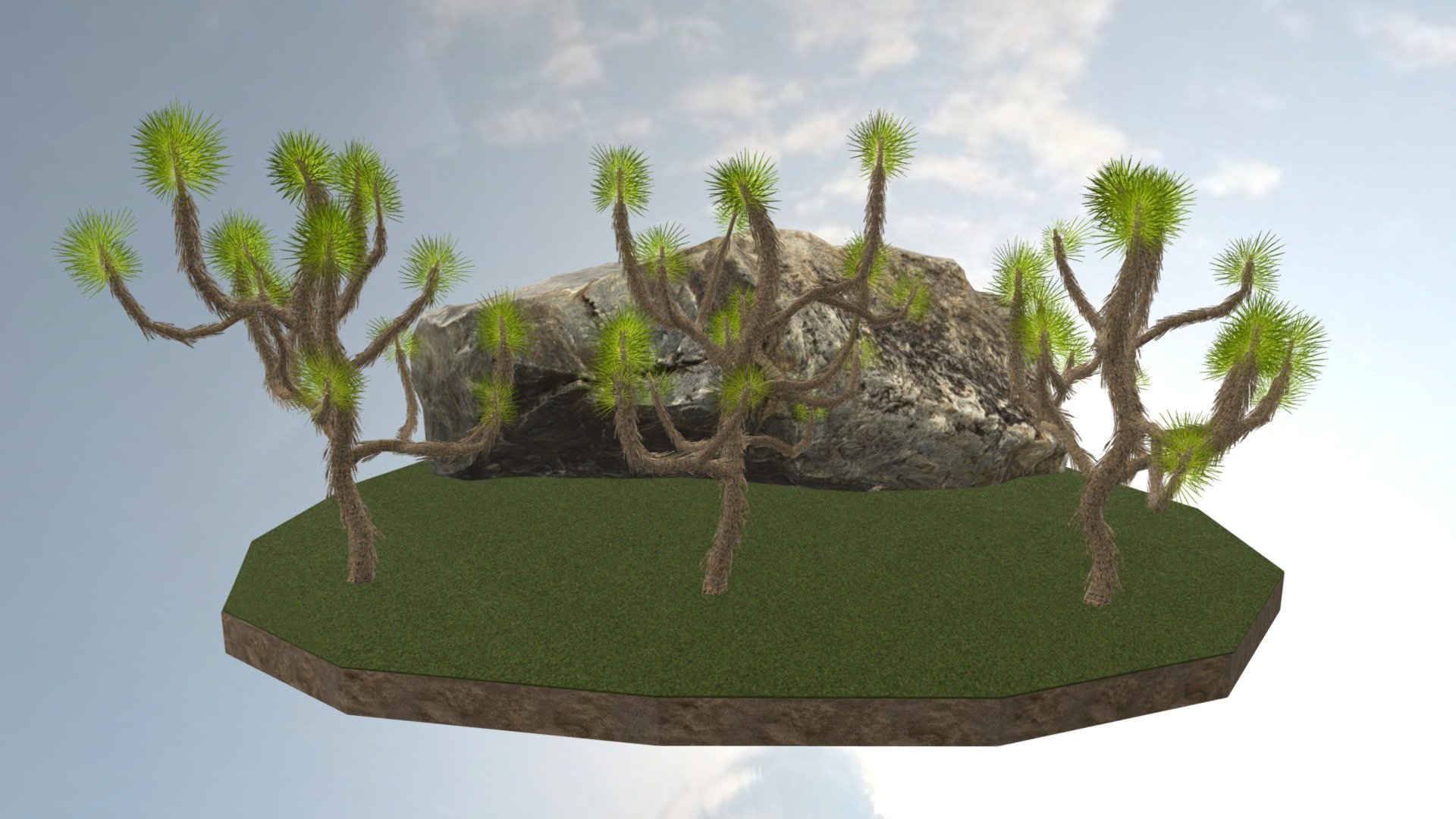 Introducing the Joshua Trees made by LordSamueliSolo, the programs used to make this object are as follows: Blender 3.1.0 &amp; G.I.M.P 2.10.28…The ‘Textures’ inclued in this object are the following: Diffuse…Textures are obtained from https://ambientcgDotCom …free of Charge

Backdrop image by https://ambientcgDotCom

Joshua Trees Each: Vert: 6k …Tri: 17k ish (Can be decimated)

Note: Comes with .png transparant textures of the leaves branches ect

:D - Joshua Trees FREE Low Poly - Download Free 3D model by LordSamueliSolo (@LadyLionStudios) 3d model
