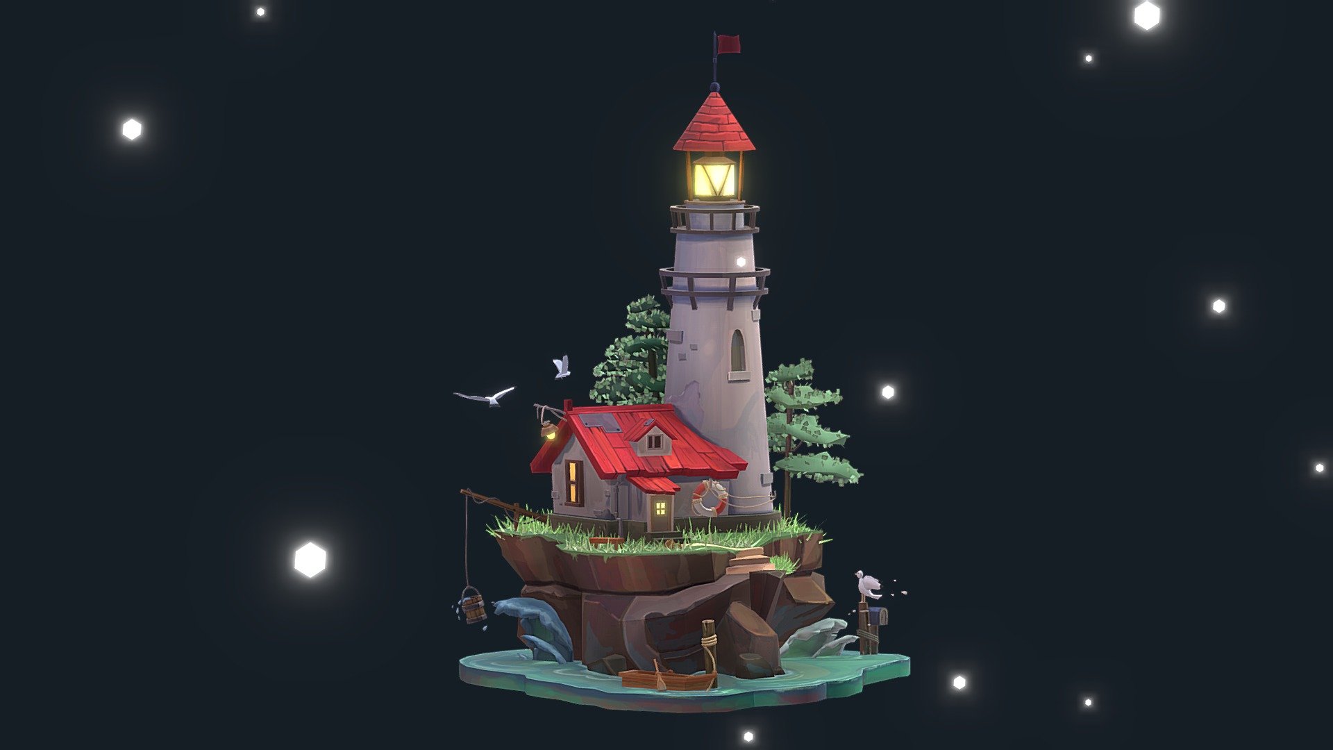 Somewhere on the edge of the world, where a ray of the sun almost doesn't fall: 
there is a lonely lighthouse illuminates a way for lost sailors. 

Lighthouse (Blender training project) - Lighthouse (Blender training project) - 3D model by iuliiasemenok 3d model
