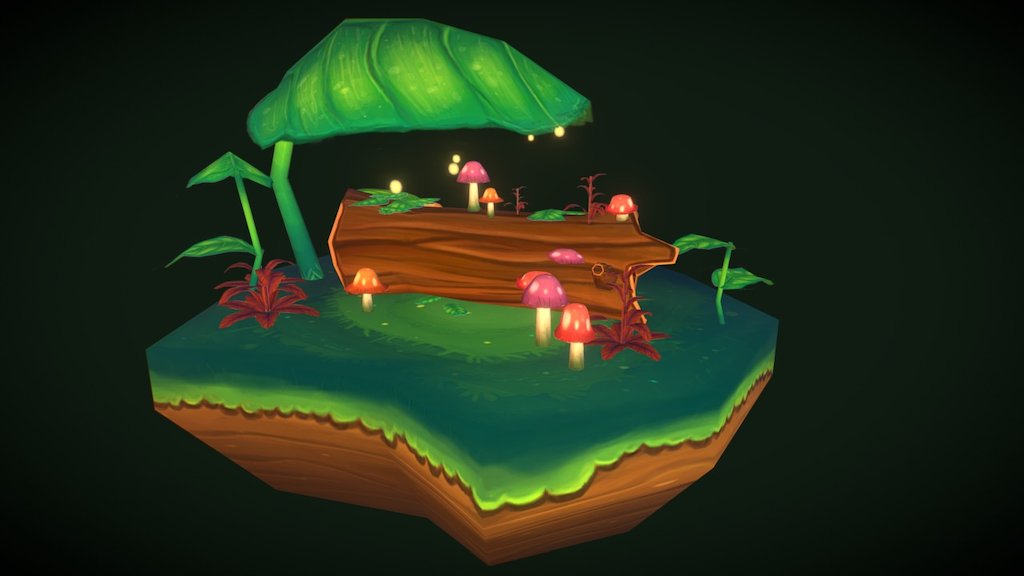 This is my first hand painted scene. I might add more Objects to it over the time but for now I thought I would share it! I'd be happy about some feedback on this, since I'm still a beginner to the handpainted style, thanks! - Mushroom Island - 3D model by Curlscurly 3d model