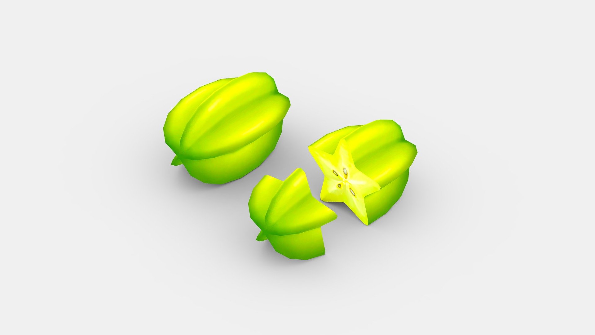 Cartoon green starfruit - carambola and slice Low-poly 3D model - Cartoon green starfruit - carambola and slice - Buy Royalty Free 3D model by ler_cartoon (@lerrrrr) 3d model