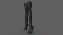 Female High Heels Thigh Boots leather, high, , heel, fashion, shoes, boots, thigh, heels, pbr, low, poly, female, black