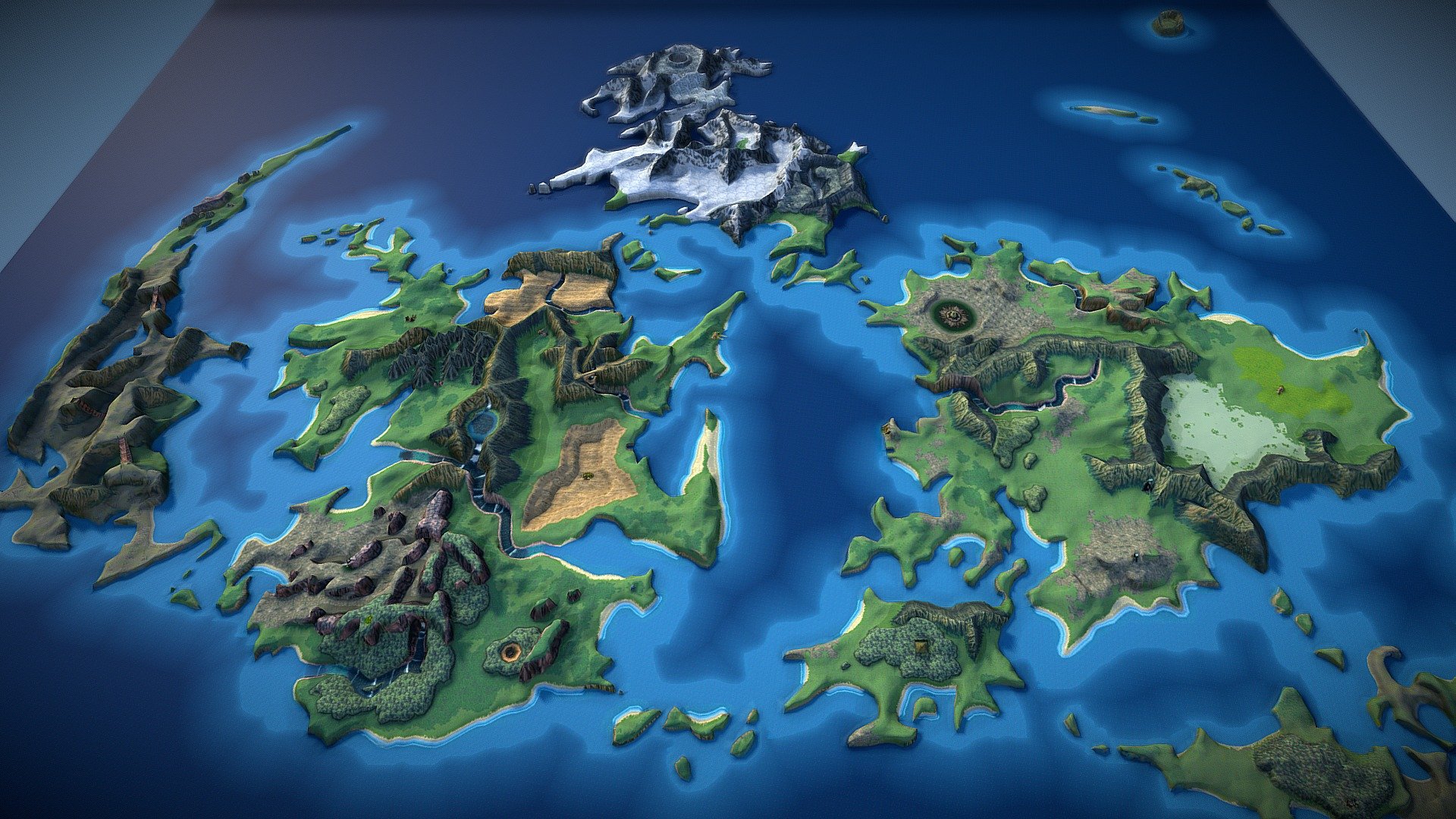 A 3d map of the world from the game Final Fantasy VII, set on the planet known as Gaia or Gaea 3d model