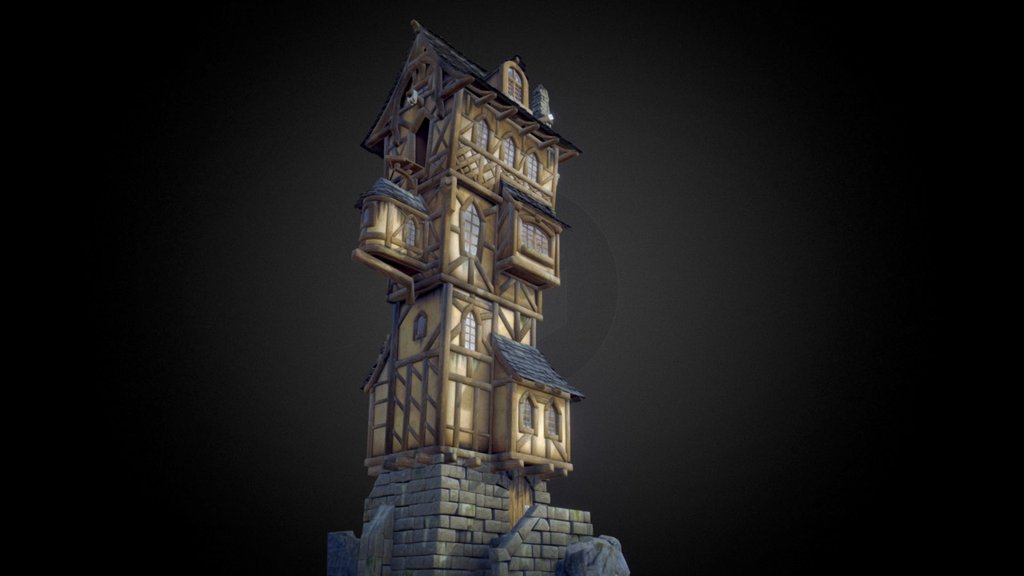 (PLEASE SWITCH ON HD TEXTURES)  Here is a model I've turned to midpoly from a high poly project done.  This project is a full 12h00 blender course to learn fantasy environment creation. Get the course : -link removed-  I was asked if I could do a short video on how it could be turned into a realtime rendered project.  Check out the video here : https://www.youtube.com/watch?v=bMQIks9tCL0 - THE-CLIFF-TOWER - 3D model by pieriko 3d model