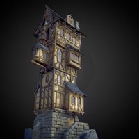 THE-CLIFF-TOWER tower, medieval, cliff, tutorial, stylised, chevanne, cartoon, blender, blender3d, house, environment