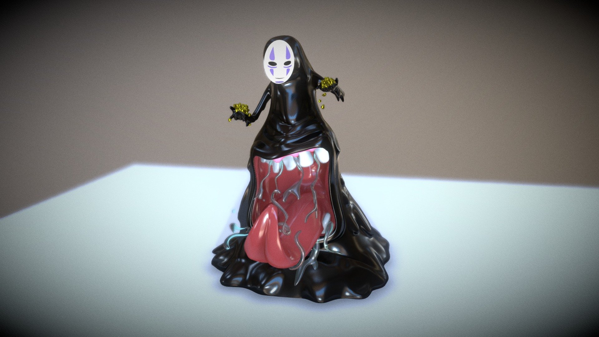 Miyazaki's No Face character from Spirited Away.

All done in Blender 3d model
