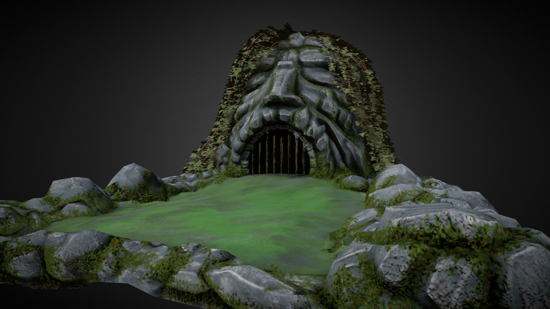 the mysterious cave entarnce is in the mountain - The cave entrance likes a  head - Download Free 3D model by David Glynch (@yaveselyigolovastic) 3d model