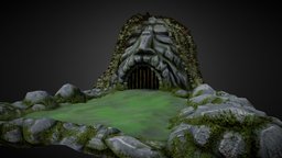 The cave entrance likes a  head ivy, cave, head, stone, gameready