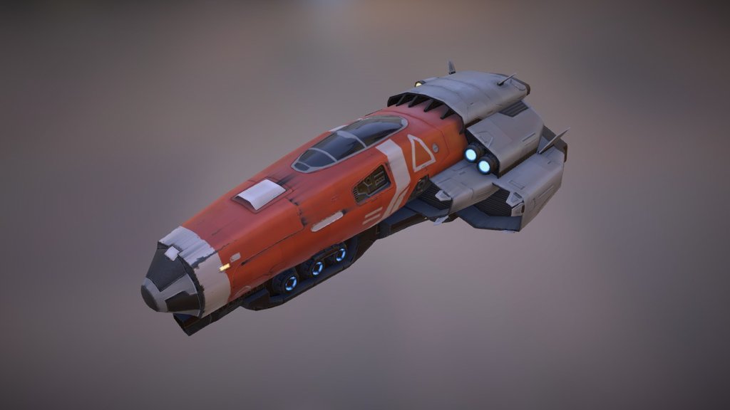 This is a Spaceship textured by Victor Kam.

https://morepolys.artstation.com/

http://www.novuscom.net/~vkam/index.html

https://app.pluralsight.com/library/courses/texturing-sci-fi-game-assets-substance-designer-2290/table-of-contents - Spaceship - 3D model by Pluralsight (@ps_justin) 3d model
