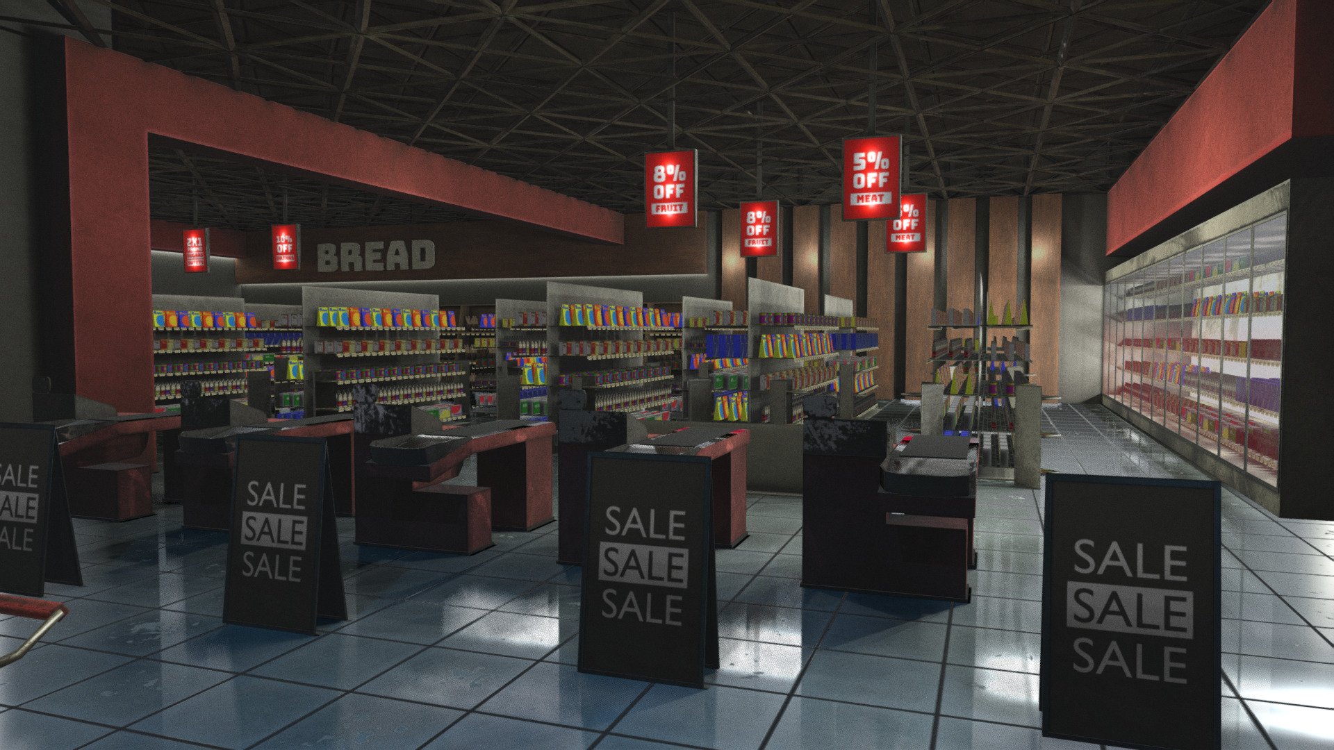 VR Grocery Store modeled in Blender and textured in Substance Painter.

The scene has baked in textures 3d model
