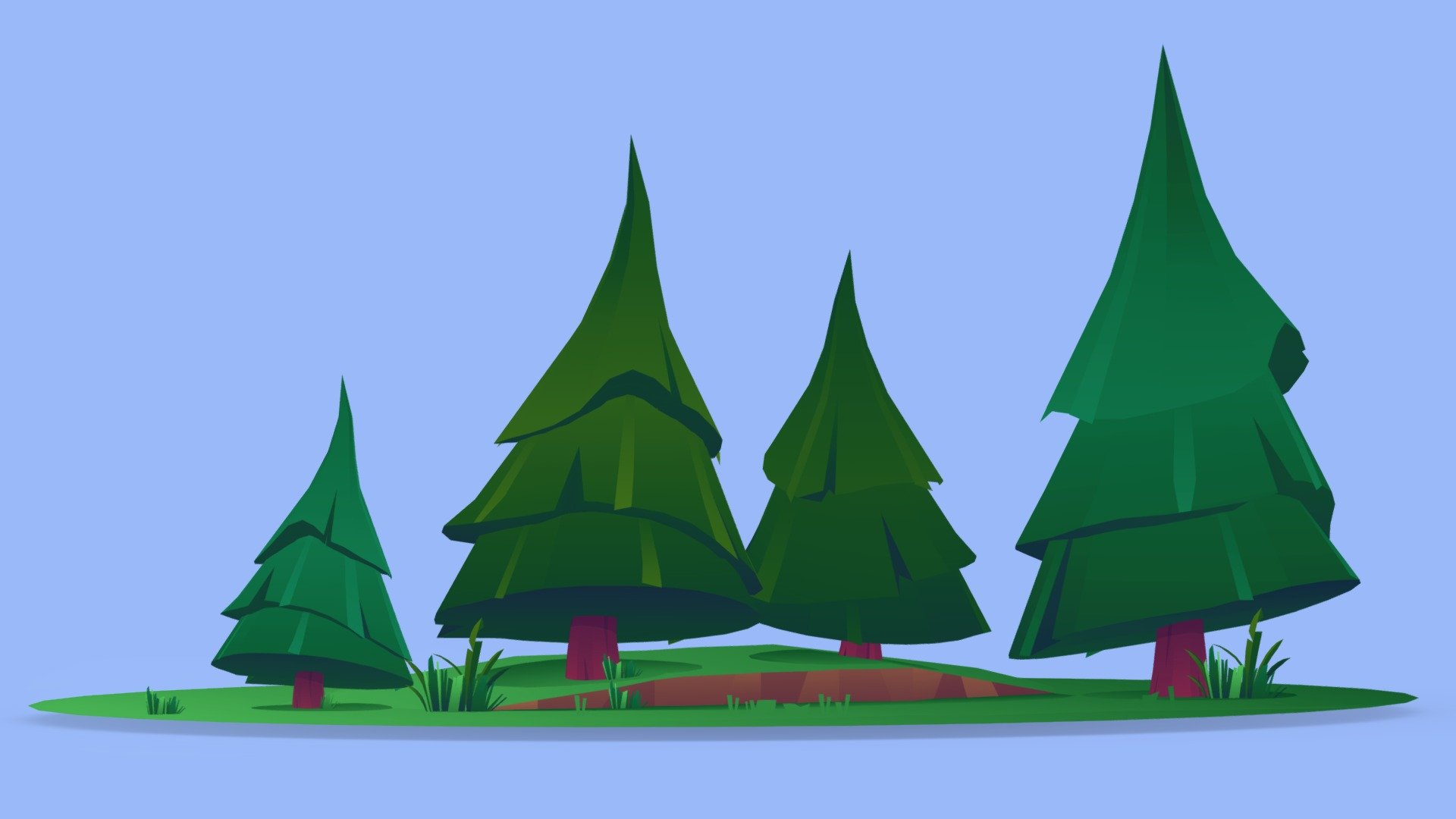 stylized unlit pine trees.

Textured with gradient atlas, so it is performant for mobile games and video games.

Like a few of my other assets
in the same style, it uses a single texture diffuse map and is mapped using only color gradients. 
All gradient textures can be extended and combined to a large atlas.

There are more assets in this style to add to your game scene or environment. Check out my sale.

If you want to change the colors of the assets, you just need to move the UVs on the atlas to a different gradient.
Or contact me for changes, for a small fee.

**I also accept freelance jobs. Do not hesitate to write me. **

*-------------Terms of Use--------------

Commercial use of the assets  provided is permitted but cannot be included in an asset pack or sold at any sort of asset/resource marketplace.* - stylized unlit pine trees - Buy Royalty Free 3D model by Stylized Box (@Stylized_Box) 3d model