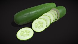 Cucumber with Slices green, food, prop, medieval, dinner, veggie, veggietales, slices, veggies, 3d