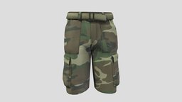 Mens Cargo Shorts fashion, side, shorts, clothes, pants, with, summer, safari, cargo, camouflage, belt, mens, jungle, pockets, wear, pbr, low, poly, male
