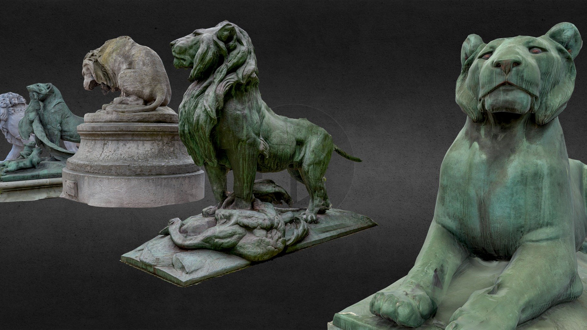 5 pieces of artwork from Paris to use in your projects. Felidae collection with multiple LOD for each model (except lion with a snake).

Details for each model available on my store 3d model