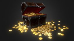 Chest 3 Animation With Coin coin, chest, medieval, golden, treasurechest, gold, pirates