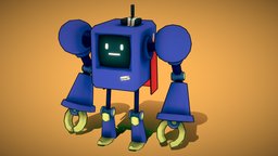 Cartoon Cute Blue Robot toon, cute, avatar, bot, unreal, vr, ar, run, controller, outline, atari, kawai, idle, unity, low-poly, cartoon, blender, lowpoly, walk, stylized, animated, blue, robot, funny, rigged, shader, screen