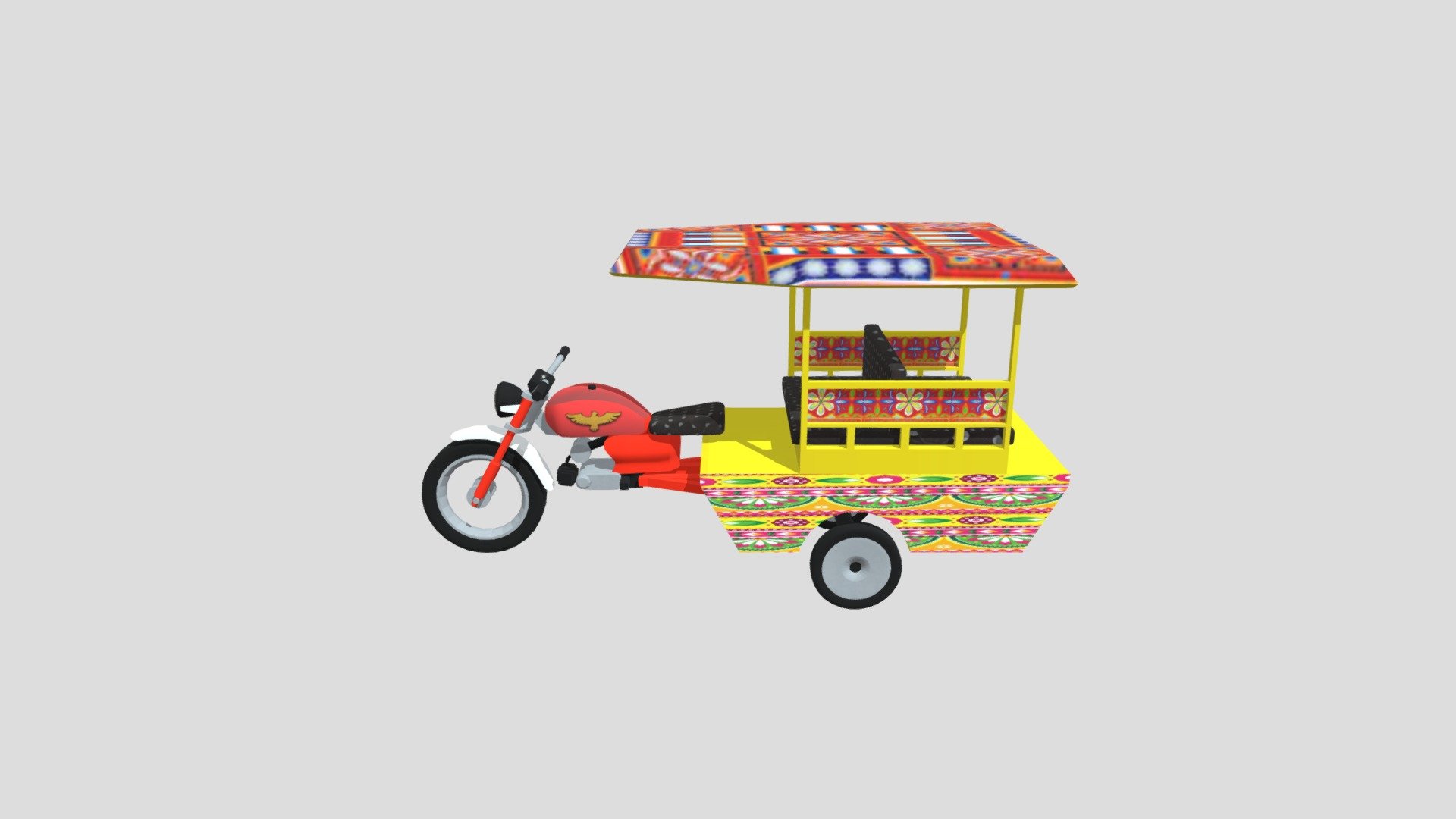 Chigchi auto rickshaw 3d model. tuk tuk auto rickshaw  is a 3 wheeler car used as asia taxi car.  tuk tuk 3d model with texture 3d model