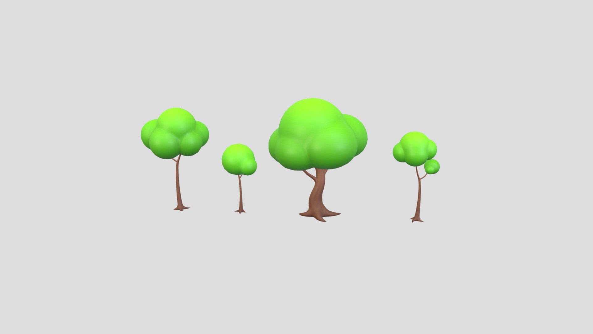 Cartoon Tree Pack 3d model.      
    


File Format      
 
- 3ds max 2024  
 
- Blender  
 
- GLB  
 
- OBJ  
 
- FBX  
   


Include XXX models  





Tree_A [1,063 poly]   
 

Tree_B [712 poly]   
 

Tree_C [1,387 poly]   
 

Tree_D [1,345 poly]   
  
 

Topology is clean.  

Non-overlapping, unwrapped UVs   


PNG texture               

2048x2048                


- Base Color                        

- Roughness                         

 - Pack013 Cartoon Tree - Buy Royalty Free 3D model by BaluCG 3d model