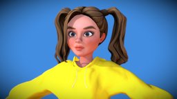 Stylized Cartoon Game Girl Character (Rigged) toon, cute, kid, beauty, young, woman, beautiful, character, girl, cartoon, game, characters, animation, rigged, gameready