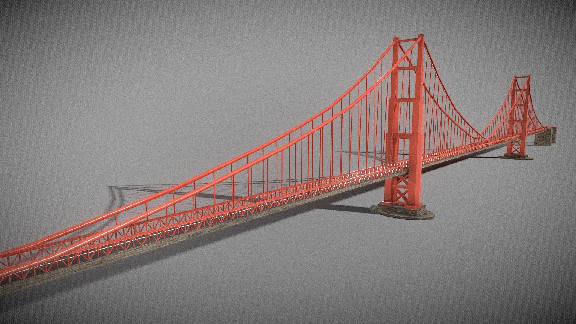 This is a beautiful Golden Gate Bridge. The Golden Gate Bridge is a suspension bridge spanning the Golden Gate, the one-mile-wide (1.6 km) strait connecting San Francisco Bay and the Pacific Ocean.

1 material with 2048 * 2048 textures.

Triangles: 28000 Vertices: 17700

(Viewer Setting above are just a preview and may vary drastically depending on your lighting and shading setup on the final application)

If you have any questions, please feel free to contact me.
 
E-mail: zhangshangbin1314159@gmail.com
 - Gloden Gate Bridge - Buy Royalty Free 3D model by Zhang Shangbin (@zhangshangbin1314159) 3d model