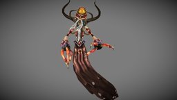 Lich horns, muscle, eyeball, scary, robe, handpainted, lowpoly, animation, animated, spooky, horror, bones