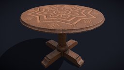 Elegant Round Table viking, medieval, furniture, table, decor, carved, furnishings, wood
