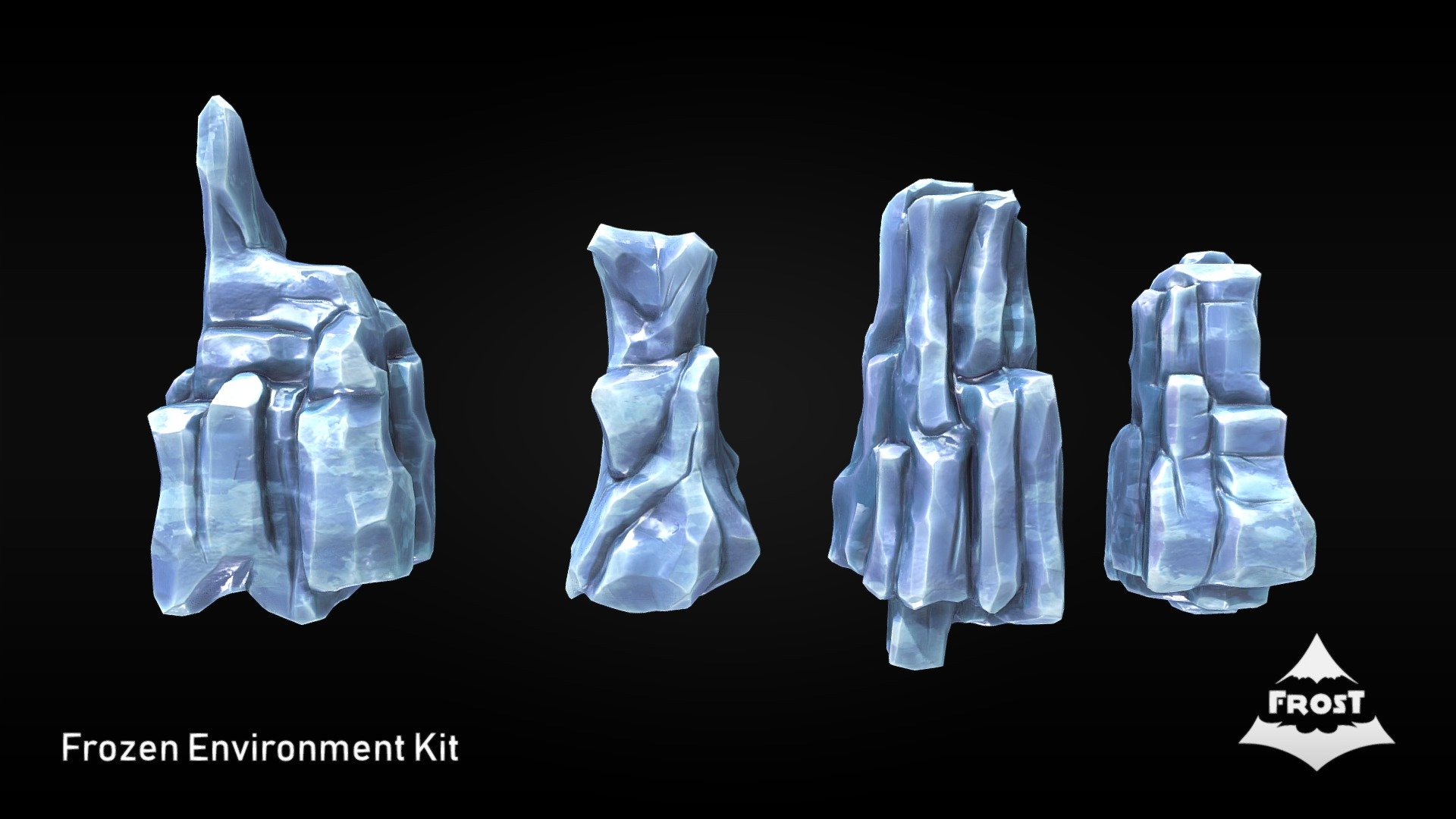 This pack is a fully PBR driven part of my FROST asset pack.
It contains the following assets:




4 Textured Frost Blocks (Large)

Each asset comes with 4K resolution Albedo, Glossiness, Roughness, Normal, Emission, Specular Color, Specular Level, AO and Height Maps.
The Height Maps can be used in game or rendering engines to blend other textures with the asset. The textures were atlased onto a single texture sheet.
All of the assets are based on manually created high poly sculpts and had their textures specifically created for them. They were optimized for use in realtime game engines.
As PBR assets they are recommended for desktop but the polycount will have no problem running on mobile as well and can still be further reduced if necessary.

The FROST Environment Kit is split as separate packages so that you can purchase only those assets that you really need, for a significantly lower price compared to a full asset pack 3d model