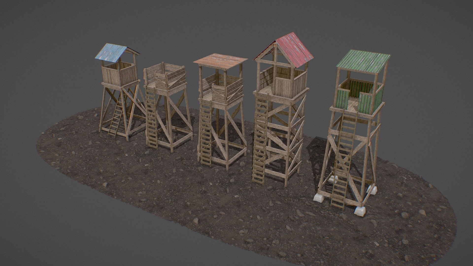 Do you need an outpost or watchtower for your game or project?

this pack contains five unique outposts optimized for Unity, Unreal, or any other game engine. 







Each model has:


∙Lightmap UV channels


∙less than 2100 tris each


∙Interchangable albedo maps for custom variation







A perfect fit especially for the survival/horror genre, or anywhere a derelict building of this fashion may be useful. You are provided a very easy to use, efficient, and customizable model ready for any purpose 3d model