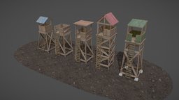 Epic Outposts Pack tower, watchtower, apocalyptic, exterior, punk, ladder, pack, survival, diorama, derelict, outpost, pbr, lowpoly, gameart, gameasset, wood, building, industrial, horror, environment