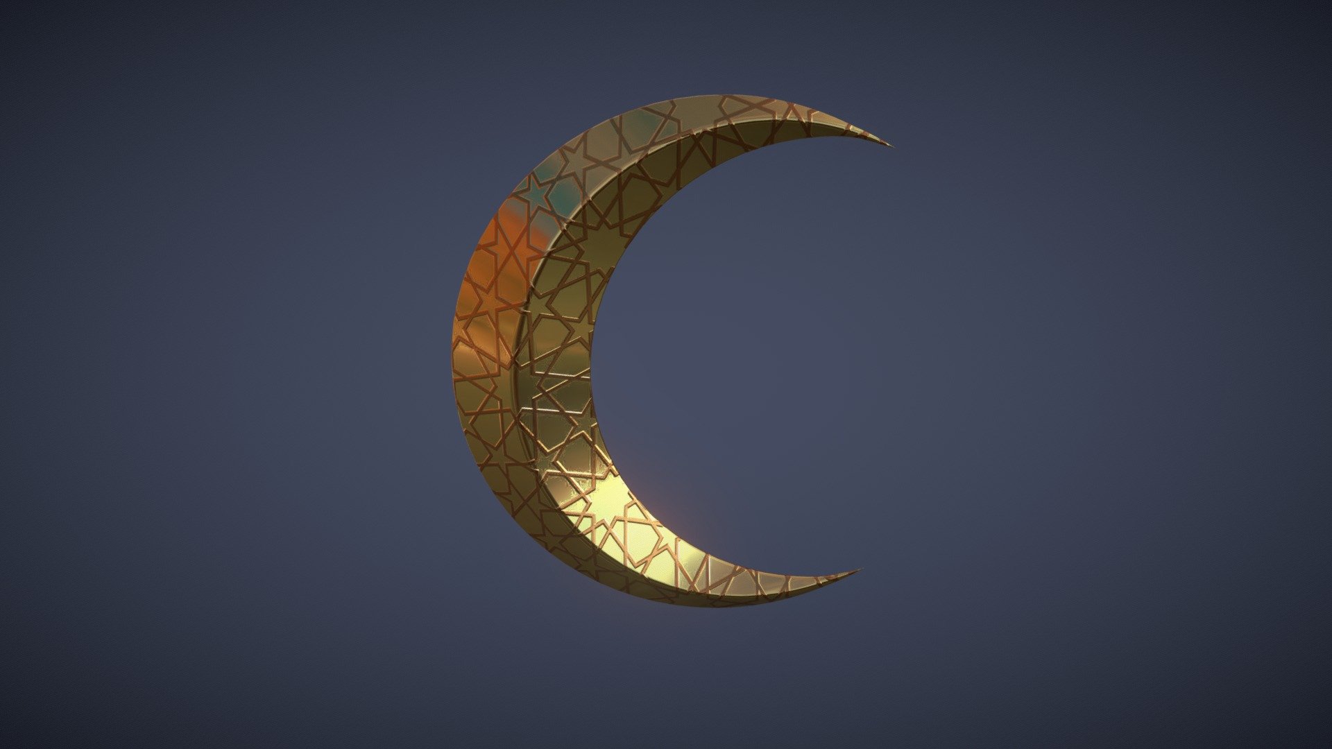 Didn't found any good golden crescent decorated with ramadan pattern, so I did it myself - Golden Crescent with Ramadan Pattern - Download Free 3D model by haero 3d model