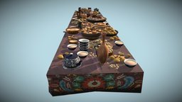 Dastarkhan 3 drink, food, furniture, delicious, game-ready, optimized, illustration, kazakh, close-up, render, low-poly, lowpoly, home, textured, gameready