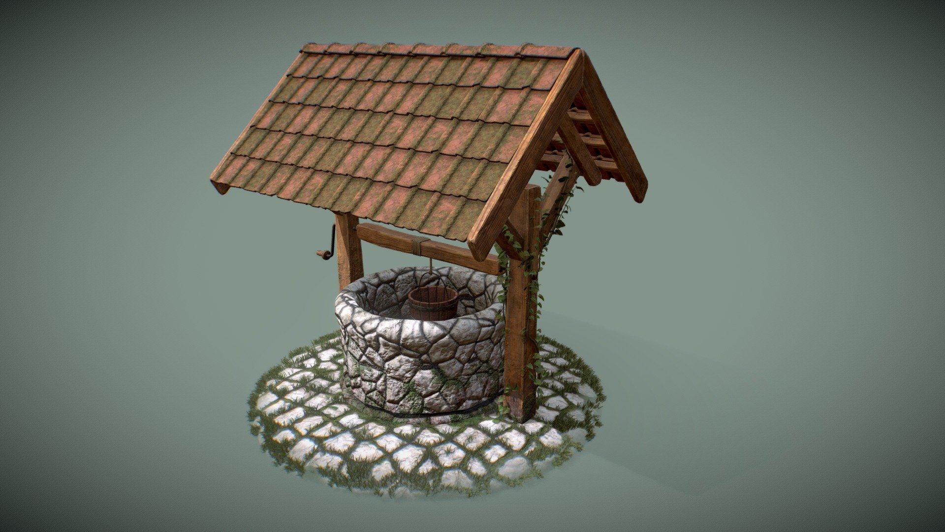 Old Water Well Model

Most of LP and HP geometry generated in Blender witch GN.
Texturnig and baking in Substance Painter




Well Main shape  - 18k Tris  

Roof Tiles - 22k Tris 

Well Base - 0,3k Tris

Adittional Foliage elements: 
* Ivy - 52K Triss 
* Grass - 324K Triss - Water Well - Buy Royalty Free 3D model by Adam_Si 3d model