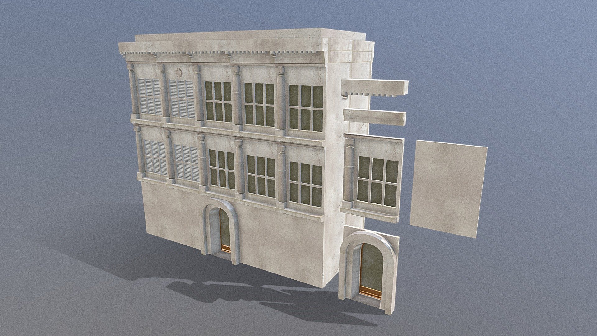 A simple set of 5 modular pieces to create your own building office /residential block. made from one trimsheet.




2x window facade (blinds and bare)

wall

entrance facade

2x roof decoration

The pivot point are on the bottom left for ease of snapping together. 

You can easily hide the tiling by adding decals.

PBR textures @4k - Modular building facade - Buy Royalty Free 3D model by Sousinho 3d model