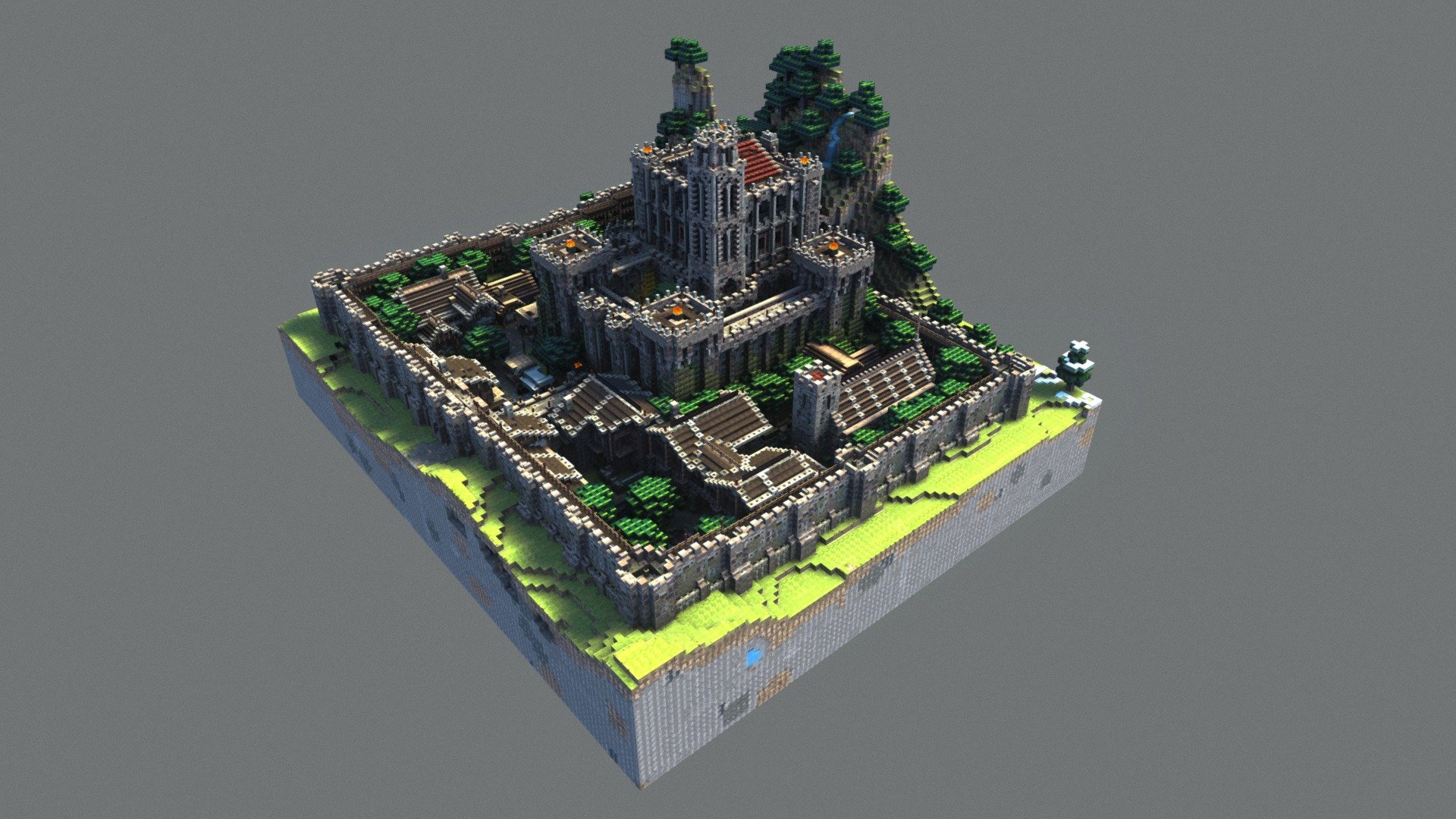 Export my castle build to obj, unwrap UV in ZBrush using PUV method, rendered diffuse, AO, lighting texture in 3ds Max.

Map download:
http://www.mediafire.com/download/bno6m1ulagn091e

minecraft 1.7+ with Conquest texturepack


Sketchfab doesn't pack manually uploaded textures when you download the file, so here's the download link to texturemap:

http://www.mediafire.com/view/xmjyktxe6svycq4/ - Minecraft Castle - Download Free 3D model by patrix 3d model
