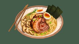 Tonkotsu Ramen food, study, 3dcoat, eggs, soup, ramen, noodles, tonkotsu, handpainted, photoshop, 3dsmax, stylized
