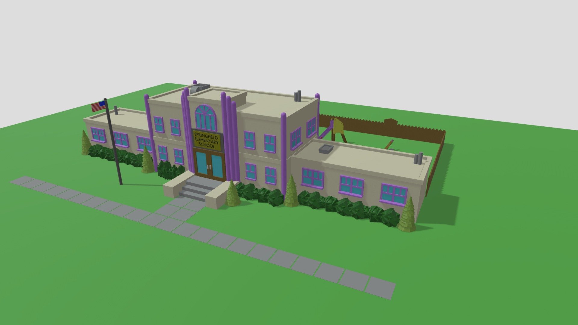 Se trata del colegio de Springfield, Está realizado con Blender y con materiales básicos 3d model