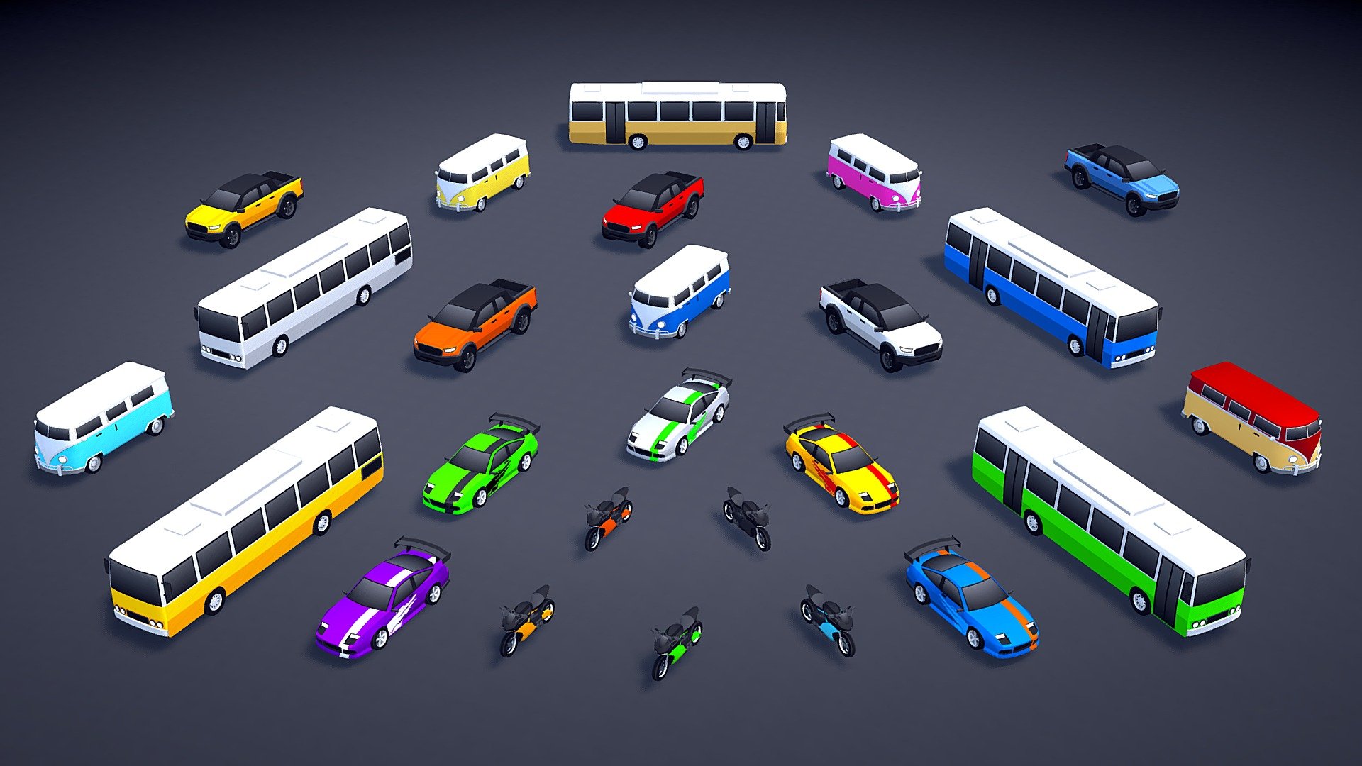 All these vehicles will be added to ARCADE: Ultimate Vehicles Pack in November 3rd with no additional cost. Available in Unity3D (in the Unity Asset Store) and Sketchfab (FBX + UNITY Files included).

The update includes cars, trucks, motorbikes and more!. I hope you like it

Best regards, Mena 3d model