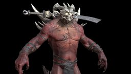 SuperDemon2 armor, ancient, rpg, demon, fighter, unreal, mutant, claws, spawn, butcher, executioner, weapon, character, unity, game, pbr, low, poly, skull, animation, monster, rigged