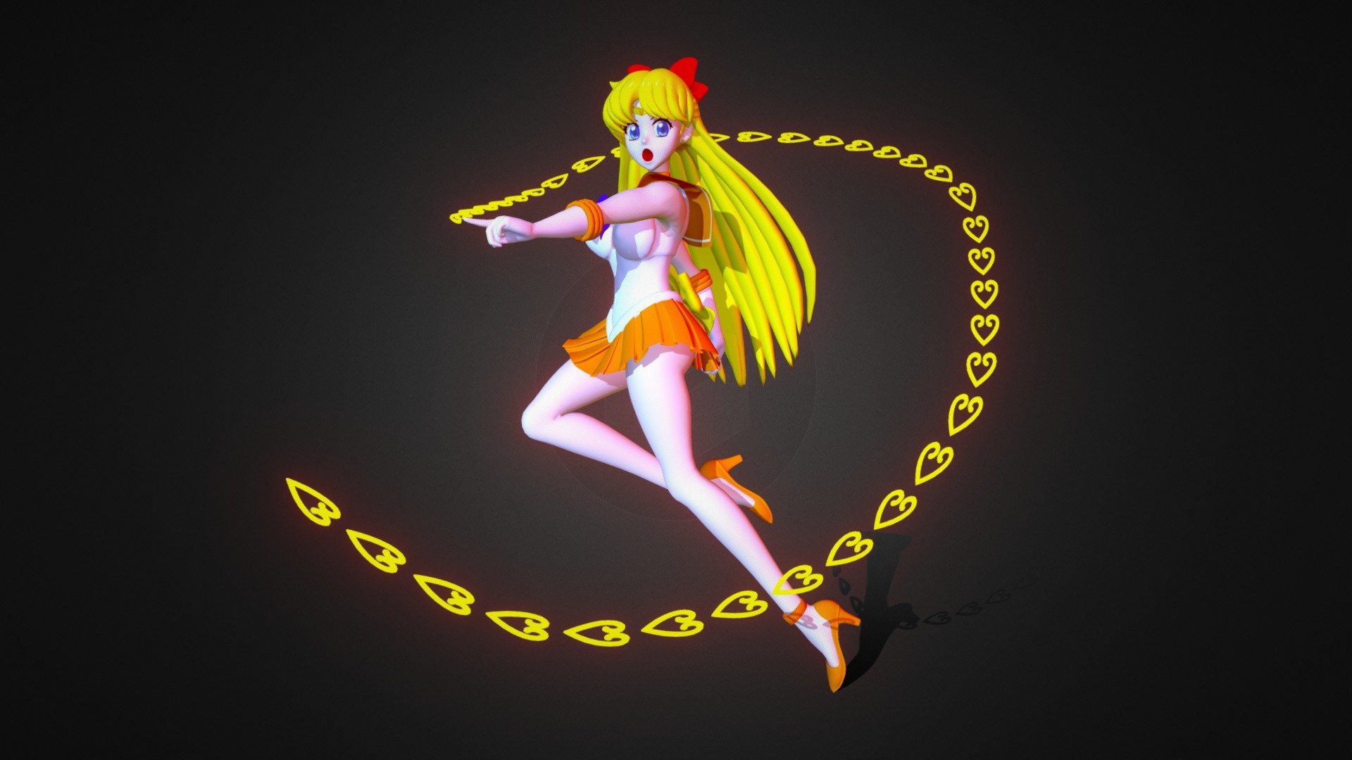 3d model of Sailor Venus doing her magical attack 3d model