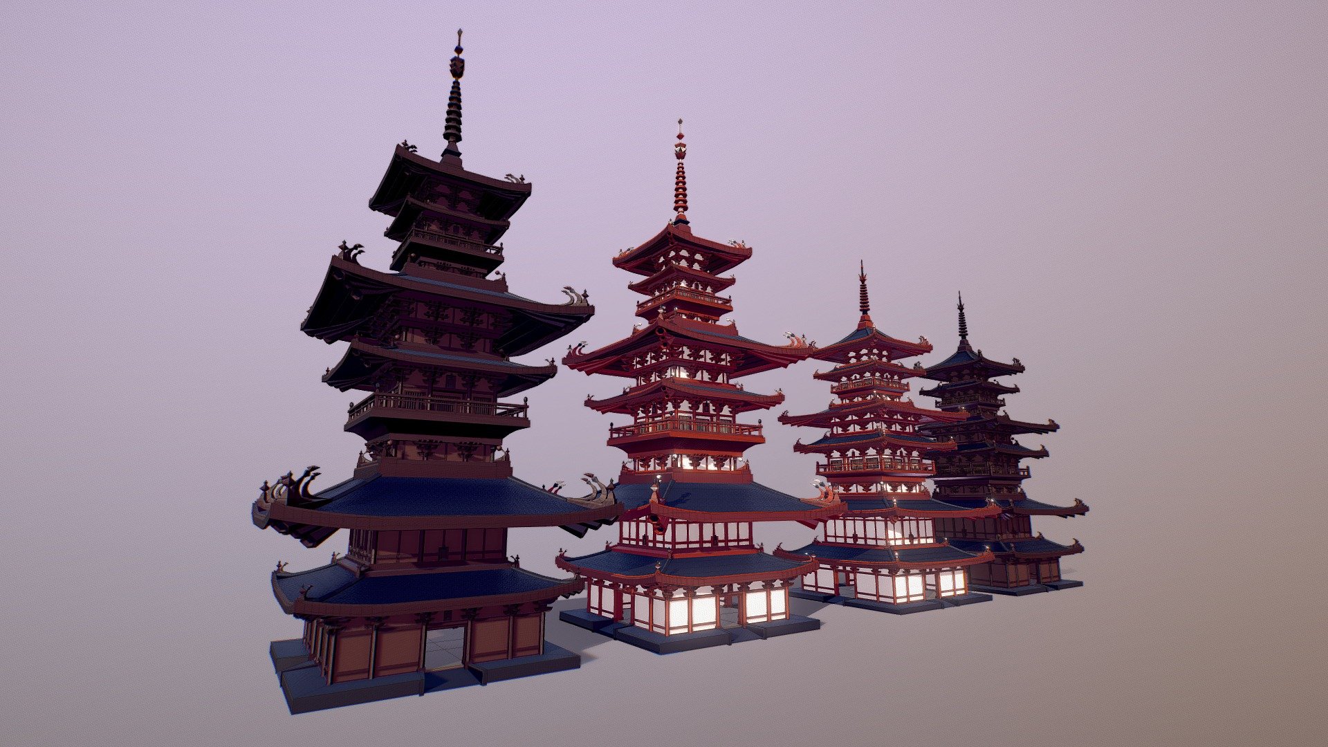Pagoda Veriation 1 (In two color sets)

Tris: 149 904

Faces: 74 873

Edges: 149 786

Verts: 80 497



Pagoda Veriation 2 (In two color sets)

Tris: 175 797

Faces: 87 489

Edges: 175 304

Verts: 93 997



Made in Blender 2.81.

Included 3D formats: max(3ds Max 2016), blend (Blender 2.81), fbx, obj, stl.
 - Pagoda (Low Poly) - 3D model by Larolei Low Poly (@strix567) 3d model
