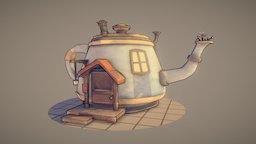 Fantasy Teapot House teapot, food, toon, tim, japan, gaming, architectural, child, burton, surreal, story, kitchen, miyazaki, fairytale, illustration, handpainted, unity, cartoon, book, blender, art, lowpoly, house, home, fantasy