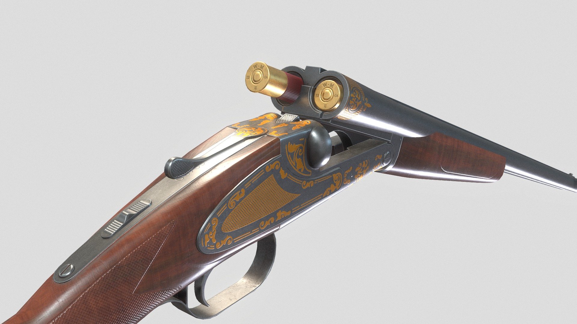 The Winchester Model 21 is a deluxe side by side shotgun. The shotgun's initial production run from 1931 through 1960 yielded approximately 30,000 guns. Winchester Repeating Arms Company ceased the main production line of this shotgun in 1960 and the Model 21 was sourced to the Winchester Custom Shop until the gun's retirement in 1991. New Winchester Model 21 production continues under license to Connecticut Shotgun Manufacturing Company.

Model was created in Blender
Baking was done in Marmoset
Texture in Substance Painter - Winchester M21 Shotgun - Buy Royalty Free 3D model by Ovidiu Barat (@OvidiuBarat) 3d model