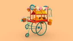 SketchfabWeekly bicycle, flower, cart, 10, bread, week, sketchfabweeklychallenge, handpainted, cartoon, stylized, fantasy, shop
