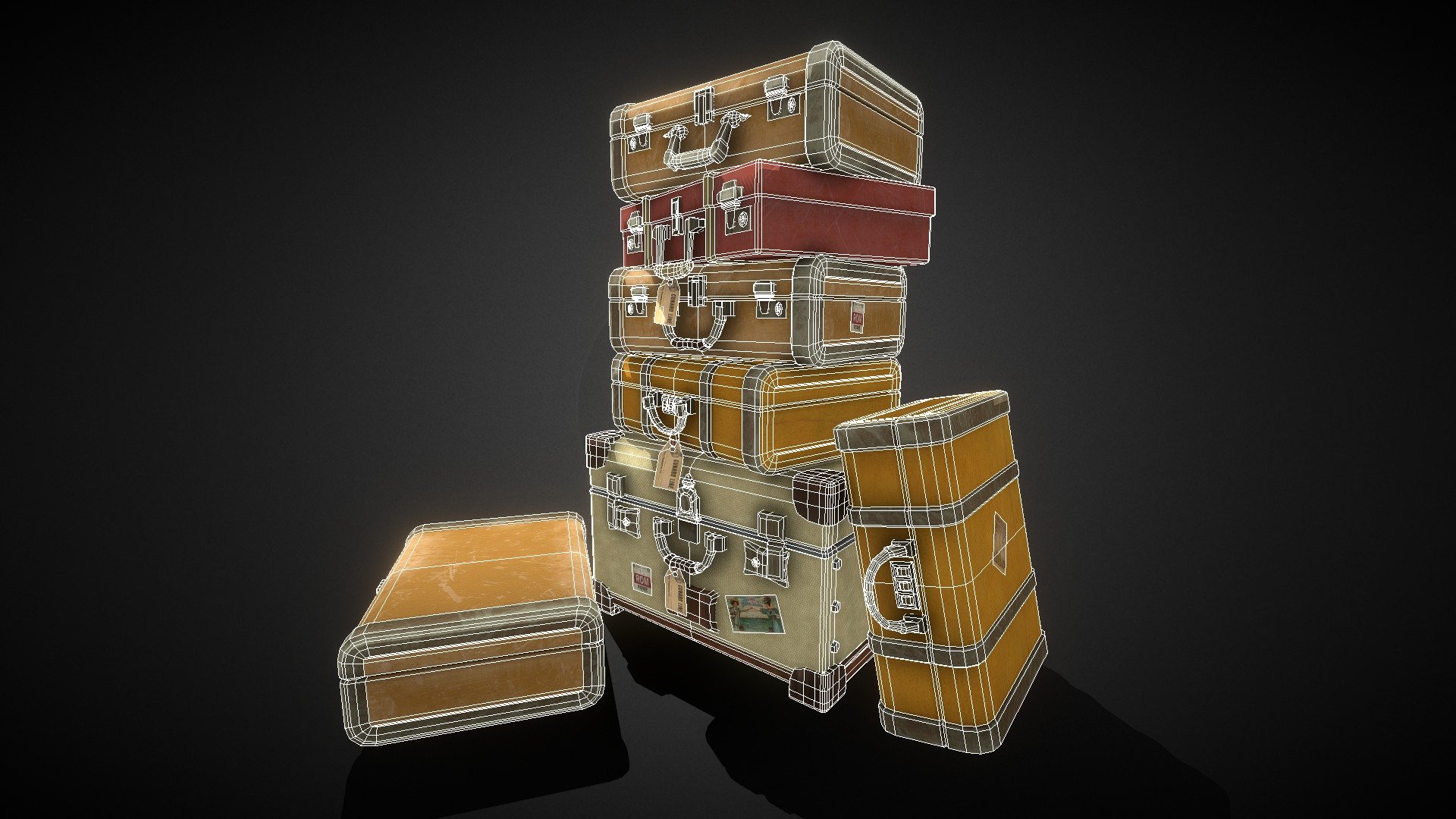 Game model of 1920's airport and train luggage. Includes 2k textures - Stack of Old 1920's Luggage - Buy Royalty Free 3D model by Anthony Pilcher (@AnthonyPilcher) 3d model